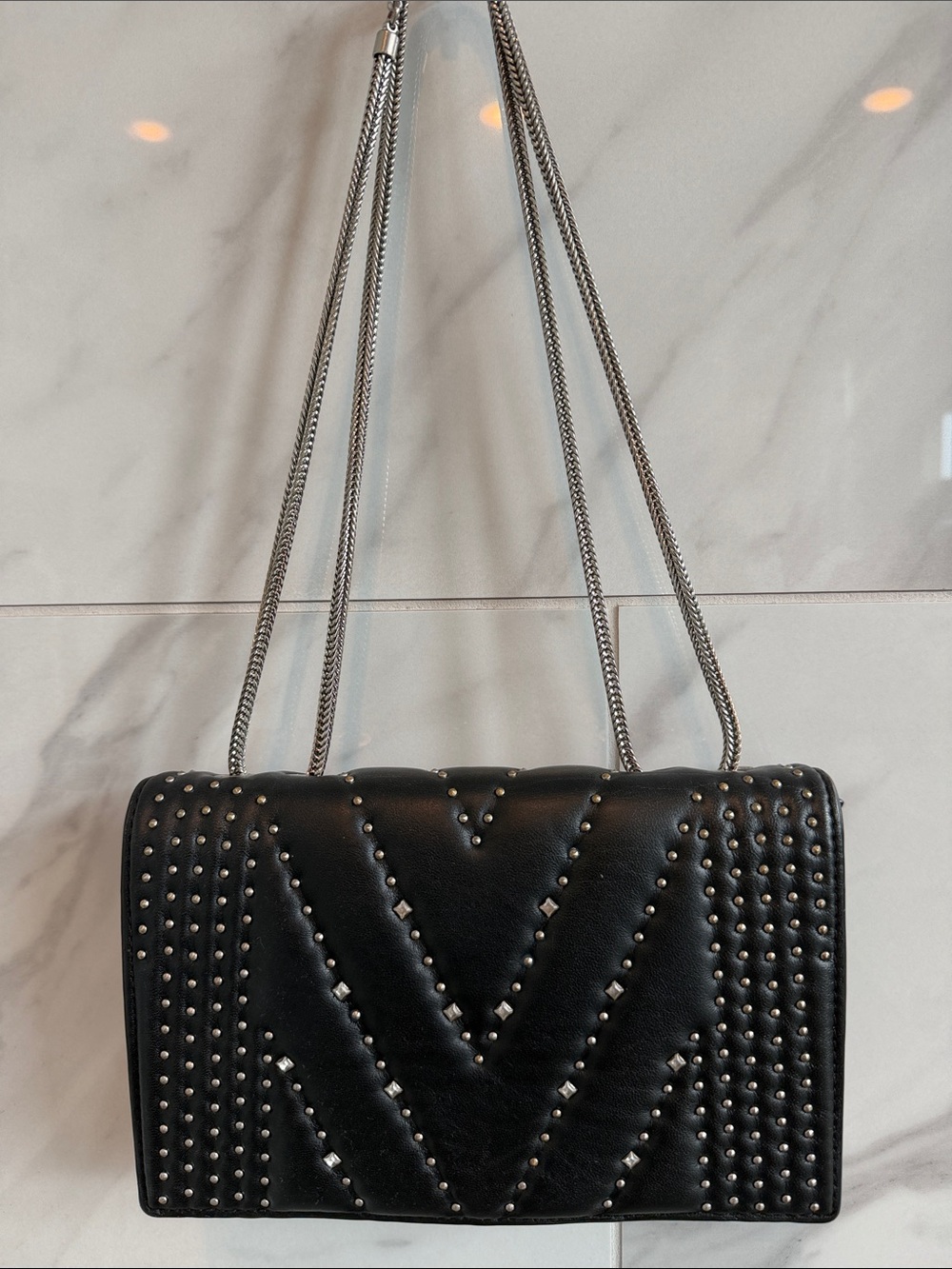MCM Black Studded Quilted Chain Shoulder Bag